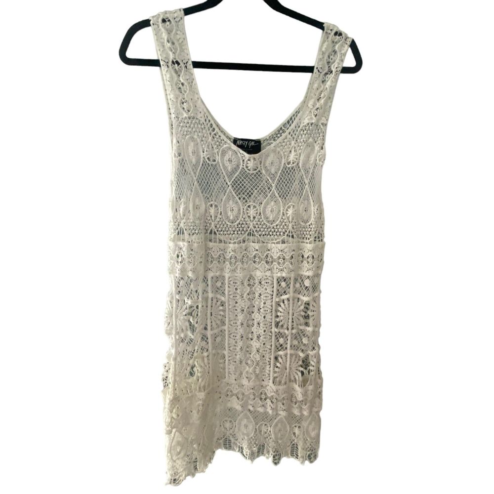 Nasty Gal Women White Crochet Dress or Cover-Up Sleeveless Large